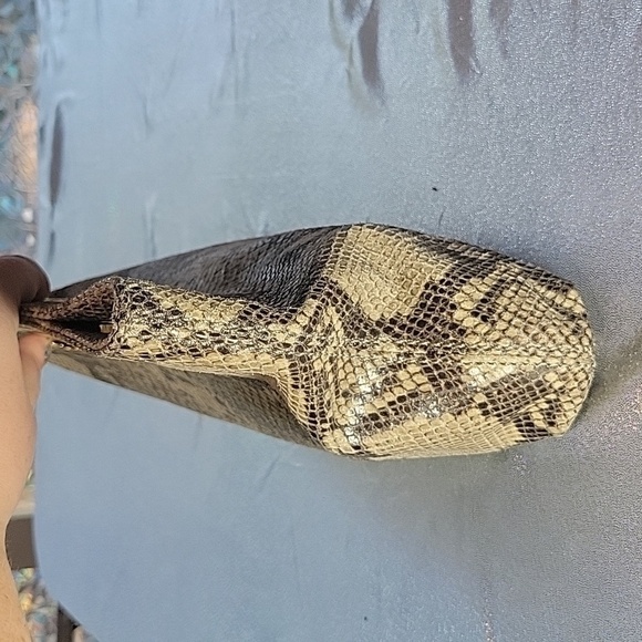 Michael Kors Snakeskin Python Clutch Gold Handle Wristlet Purse Bag